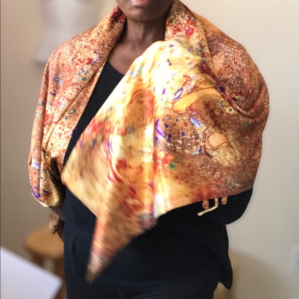 gold flower Button silk scarf shawl wrap kimono